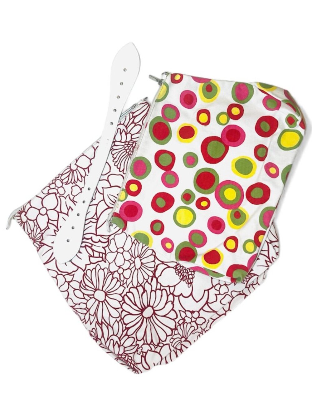 Coccinelle Italy Canvas Handbag 2 pc Set Circle Dots & Floral Print